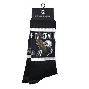 New NWT STRIDELINE Socks Adult.  Size Large Larry Fitzberald black action crew